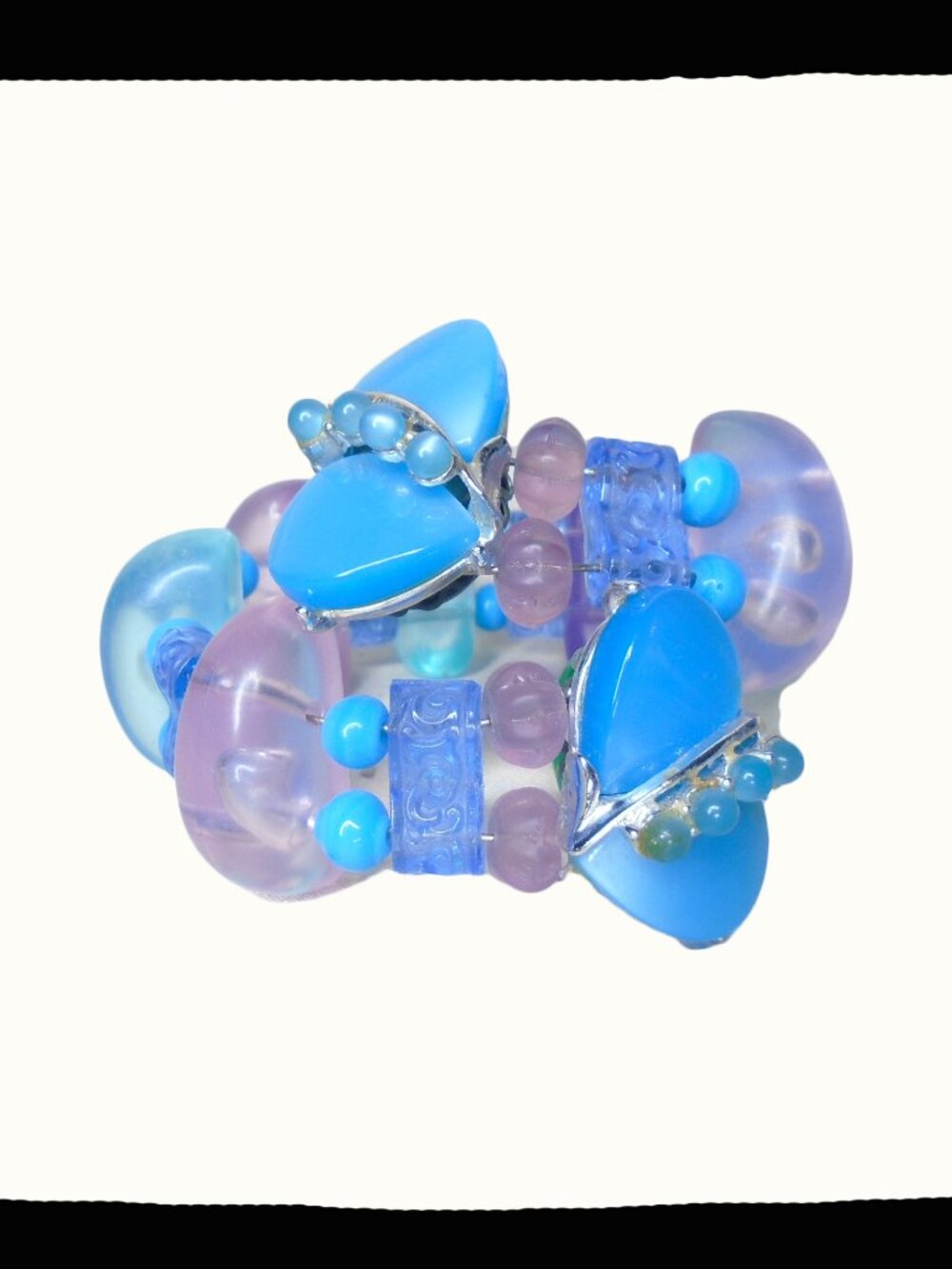 Y2K Mermaidcore Bracelet With Vtg Lucite Aqua Turquoise Ethereal Aquatic Gummy